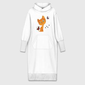 Платье удлиненное хлопок с принтом Котенок с бабочками ,  |  | для девушек | котенок | котенок с бабочкой | кошки