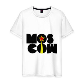 Мужская футболка хлопок с принтом Mos-Cow , 100% хлопок | прямой крой, круглый вырез горловины, длина до линии бедер, слегка спущенное плечо. | mos cow | москва