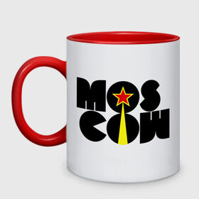 Кружка двухцветная с принтом Mos-Cow , керамика | объем — 330 мл, диаметр — 80 мм. Цветная ручка и кайма сверху, в некоторых цветах — вся внутренняя часть | mos cow | москва