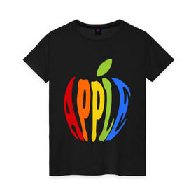 Женская футболка хлопок с принтом Apple яблоко , 100% хлопок | прямой крой, круглый вырез горловины, длина до линии бедер, слегка спущенное плечо | apple | яблоко