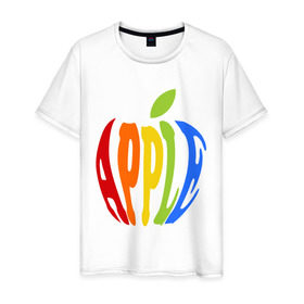 Мужская футболка хлопок с принтом Apple яблоко , 100% хлопок | прямой крой, круглый вырез горловины, длина до линии бедер, слегка спущенное плечо. | apple | яблоко