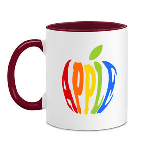 Кружка двухцветная с принтом Apple яблоко , керамика | объем — 330 мл, диаметр — 80 мм. Цветная ручка и кайма сверху, в некоторых цветах — вся внутренняя часть | apple | яблоко
