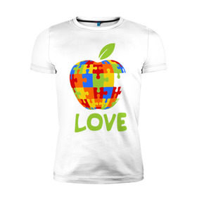 Мужская футболка премиум с принтом Apple пазл , 92% хлопок, 8% лайкра | приталенный силуэт, круглый вырез ворота, длина до линии бедра, короткий рукав | apple | love apple | люблю эппл | паззлы | яблоко