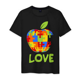 Мужская футболка хлопок с принтом Apple пазл , 100% хлопок | прямой крой, круглый вырез горловины, длина до линии бедер, слегка спущенное плечо. | apple | love apple | люблю эппл | паззлы | яблоко