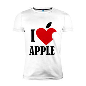 Мужская футболка премиум с принтом i love apple с листиком , 92% хлопок, 8% лайкра | приталенный силуэт, круглый вырез ворота, длина до линии бедра, короткий рукав | apple | джобс | телефон | яблоко