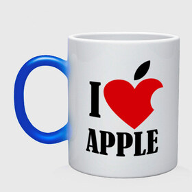 Кружка хамелеон с принтом i love apple с листиком , керамика | меняет цвет при нагревании, емкость 330 мл | apple | джобс | телефон | яблоко