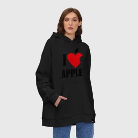 Худи SuperOversize хлопок с принтом i love apple с листиком , 70% хлопок, 30% полиэстер, мягкий начес внутри | карман-кенгуру, эластичная резинка на манжетах и по нижней кромке, двухслойный капюшон
 | apple | джобс | телефон | яблоко