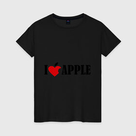 Женская футболка хлопок с принтом love apple с листиком , 100% хлопок | прямой крой, круглый вырез горловины, длина до линии бедер, слегка спущенное плечо | джобс | комуникатор | телефон | яблоко
