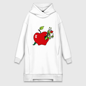 Платье-худи хлопок с принтом Яблочко с червячком ,  |  | apple | iphone | джобс | коммуникатор | комуникатор | пятый айфон | телефон | фрукт | червяк | яблоко