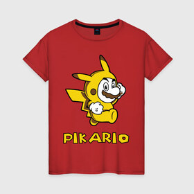 Женская футболка хлопок с принтом Pikario , 100% хлопок | прямой крой, круглый вырез горловины, длина до линии бедер, слегка спущенное плечо | Тематика изображения на принте: марио