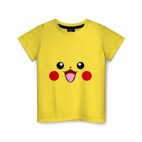 Детская футболка хлопок с принтом Happy Pikachu , 100% хлопок | круглый вырез горловины, полуприлегающий силуэт, длина до линии бедер | Тематика изображения на принте: happy pikachu | pikachu | пикачу | покемоны | счастливый пикачу