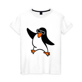 Женская футболка хлопок с принтом Пингвин танцует , 100% хлопок | прямой крой, круглый вырез горловины, длина до линии бедер, слегка спущенное плечо | пингвин