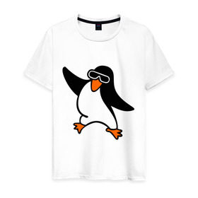 Мужская футболка хлопок с принтом Пингвин танцует , 100% хлопок | прямой крой, круглый вырез горловины, длина до линии бедер, слегка спущенное плечо. | пингвин