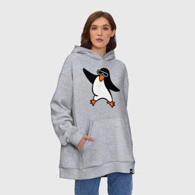 Худи SuperOversize хлопок с принтом Пингвин танцует , 70% хлопок, 30% полиэстер, мягкий начес внутри | карман-кенгуру, эластичная резинка на манжетах и по нижней кромке, двухслойный капюшон
 | пингвин