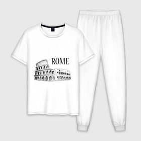 Мужская пижама хлопок с принтом ROME (эскиз) , 100% хлопок | брюки и футболка прямого кроя, без карманов, на брюках мягкая резинка на поясе и по низу штанин
 | Тематика изображения на принте: италия | колизей | рим | туристам