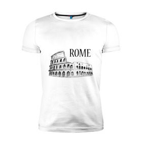 Мужская футболка премиум с принтом ROME (эскиз) , 92% хлопок, 8% лайкра | приталенный силуэт, круглый вырез ворота, длина до линии бедра, короткий рукав | Тематика изображения на принте: италия | колизей | рим | туристам