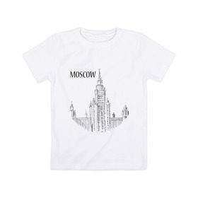 Детская футболка хлопок с принтом MOSCOW (эскиз) , 100% хлопок | круглый вырез горловины, полуприлегающий силуэт, длина до линии бедер | кремль | москва | россия