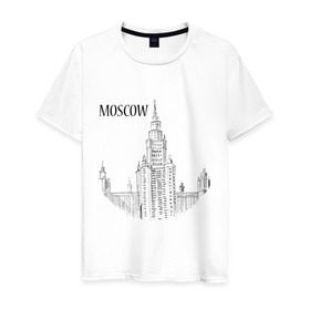 Мужская футболка хлопок с принтом MOSCOW (эскиз) , 100% хлопок | прямой крой, круглый вырез горловины, длина до линии бедер, слегка спущенное плечо. | кремль | москва | россия