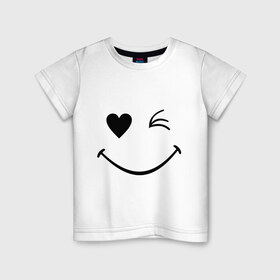 Детская футболка хлопок с принтом Подмигивающий смайлик , 100% хлопок | круглый вырез горловины, полуприлегающий силуэт, длина до линии бедер | smile | для девушек | мордочка | позитив | рожица | сердечко | смайл | смайлик | улыбка