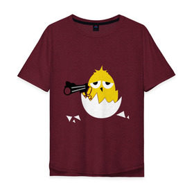 Мужская футболка хлопок Oversize с принтом Цыпленок гангстер (chicken gangster) , 100% хлопок | свободный крой, круглый ворот, “спинка” длиннее передней части | дуло | оружие | пистолет | птенчик | птичка | цыпа | яйцо