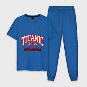 Мужская пижама хлопок с принтом TITANIC swim team , 100% хлопок | брюки и футболка прямого кроя, без карманов, на брюках мягкая резинка на поясе и по низу штанин
 | Тематика изображения на принте: sport | ливерпуль | плавание | титаник
