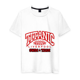 Мужская футболка хлопок с принтом TITANIC swim team , 100% хлопок | прямой крой, круглый вырез горловины, длина до линии бедер, слегка спущенное плечо. | sport | ливерпуль | плавание | титаник