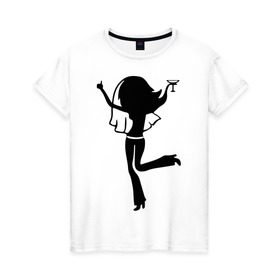 Женская футболка хлопок с принтом Невеста с фужером , 100% хлопок | прямой крой, круглый вырез горловины, длина до линии бедер, слегка спущенное плечо | 