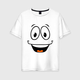 Женская футболка хлопок Oversize с принтом Радостный смайлик , 100% хлопок | свободный крой, круглый ворот, спущенный рукав, длина до линии бедер
 | cool777 | smile | смайл | смайлик | улыбка