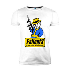 Мужская футболка премиум с принтом Fallout Man , 92% хлопок, 8% лайкра | приталенный силуэт, круглый вырез ворота, длина до линии бедра, короткий рукав | fallout | логотип | постапокалиптические | фаллаут | фоллаут