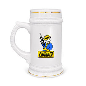 Кружка пивная с принтом Fallout Man ,  керамика (Материал выдерживает высокую температуру, стоит избегать резкого перепада температур) |  объем 630 мл | fallout | логотип | постапокалиптические | фаллаут | фоллаут
