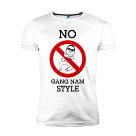 Мужская футболка премиум с принтом No Gang Nam Style , 92% хлопок, 8% лайкра | приталенный силуэт, круглый вырез ворота, длина до линии бедра, короткий рукав | Тематика изображения на принте: 