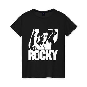 Женская футболка хлопок с принтом Рокки Бальбоа (Rocky) , 100% хлопок | прямой крой, круглый вырез горловины, длина до линии бедер, слегка спущенное плечо | rocky | рокки | рокки бальбоа