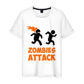 Мужская футболка хлопок с принтом Zombies Attack , 100% хлопок | прямой крой, круглый вырез горловины, длина до линии бедер, слегка спущенное плечо. | Тематика изображения на принте: 