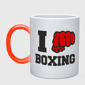Кружка хамелеон с принтом i love boxing - я люблю бокс , керамика | меняет цвет при нагревании, емкость 330 мл | sport | боксер | боксировать | кулак | ринг | рука | спорт | спортсмен | удар