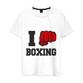 Мужская футболка хлопок с принтом i love boxing - я люблю бокс , 100% хлопок | прямой крой, круглый вырез горловины, длина до линии бедер, слегка спущенное плечо. | sport | боксер | боксировать | кулак | ринг | рука | спорт | спортсмен | удар