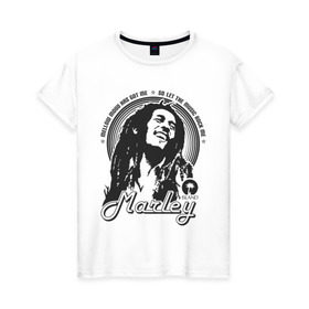 Женская футболка хлопок с принтом Marley , 100% хлопок | прямой крой, круглый вырез горловины, длина до линии бедер, слегка спущенное плечо | bob markey | marley | reggae | боб марли | регги