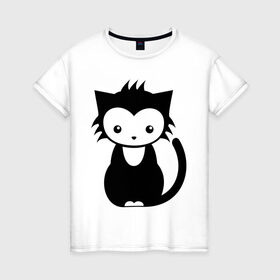 Женская футболка хлопок с принтом Сонный котенок , 100% хлопок | прямой крой, круглый вырез горловины, длина до линии бедер, слегка спущенное плечо | 