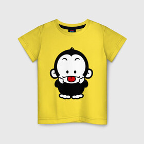 Детская футболка хлопок с принтом Веселая обезьянка , 100% хлопок | круглый вырез горловины, полуприлегающий силуэт, длина до линии бедер | веселая | веселая обезьянка | животные | обезьяна | обезьянка | прикольные картинки