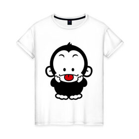 Женская футболка хлопок с принтом Веселая обезьянка , 100% хлопок | прямой крой, круглый вырез горловины, длина до линии бедер, слегка спущенное плечо | Тематика изображения на принте: веселая | веселая обезьянка | животные | обезьяна | обезьянка | прикольные картинки
