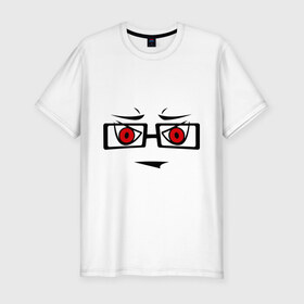 Мужская футболка премиум с принтом Серьезный смайл в очках , 92% хлопок, 8% лайкра | приталенный силуэт, круглый вырез ворота, длина до линии бедра, короткий рукав | красные глаза | очках | очки | позитив | позитив и смайлы | прикольные картинки | серьезный смайл в очках