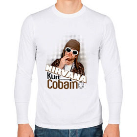 Мужской лонгслив хлопок с принтом Kurt Cobain в очках , 100% хлопок |  | kurt cobain | kurt cobain в очках | nirvana | музыка | нирвана