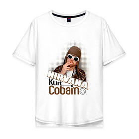 Мужская футболка хлопок Oversize с принтом Kurt Cobain в очках , 100% хлопок | свободный крой, круглый ворот, “спинка” длиннее передней части | kurt cobain | kurt cobain в очках | nirvana | музыка | нирвана