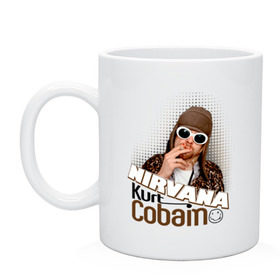 Кружка с принтом Kurt Cobain в очках , керамика | объем — 330 мл, диаметр — 80 мм. Принт наносится на бока кружки, можно сделать два разных изображения | Тематика изображения на принте: kurt cobain | kurt cobain в очках | nirvana | музыка | нирвана