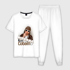 Мужская пижама хлопок с принтом Kurt Cobain в очках , 100% хлопок | брюки и футболка прямого кроя, без карманов, на брюках мягкая резинка на поясе и по низу штанин
 | kurt cobain | kurt cobain в очках | nirvana | музыка | нирвана