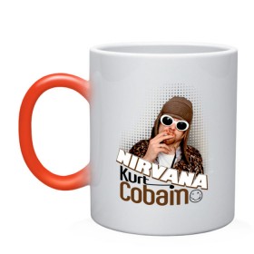 Кружка хамелеон с принтом Kurt Cobain в очках , керамика | меняет цвет при нагревании, емкость 330 мл | kurt cobain | kurt cobain в очках | nirvana | музыка | нирвана