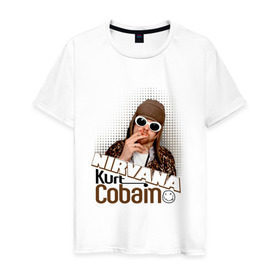 Мужская футболка хлопок с принтом Kurt Cobain в очках , 100% хлопок | прямой крой, круглый вырез горловины, длина до линии бедер, слегка спущенное плечо. | kurt cobain | kurt cobain в очках | nirvana | музыка | нирвана