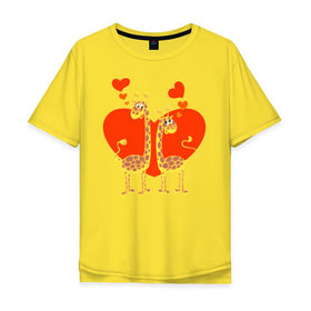 Мужская футболка хлопок Oversize с принтом ЖИРАФЫ НА СЕРДЦЕ , 100% хлопок | свободный крой, круглый ворот, “спинка” длиннее передней части | 14 февраля | african | animals | february 14 | giraffes | hearts | love | lovers | valentines day | африканские | влюблённые | день святого валентина | животные | жирафы | любовь | сердца