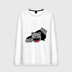 Мужской лонгслив хлопок с принтом Медведь вылезает из футболки , 100% хлопок |  | Тематика изображения на принте: медведь | прикольные картинки