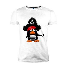 Мужская футболка премиум с принтом Пингвин - тусовщик , 92% хлопок, 8% лайкра | приталенный силуэт, круглый вырез ворота, длина до линии бедра, короткий рукав | пингвин | пират