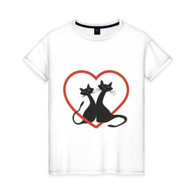Женская футболка хлопок с принтом Влюбленные котики , 100% хлопок | прямой крой, круглый вырез горловины, длина до линии бедер, слегка спущенное плечо | 